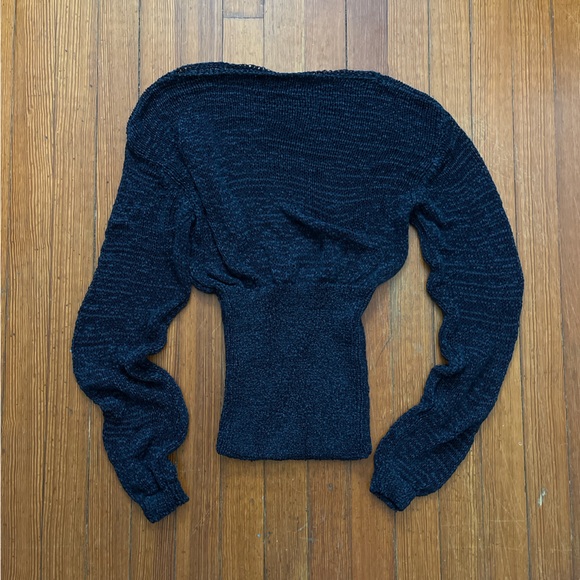 Paloma Wool Mosto Sweater in Navy Blue Knit Net Mesh Layer Smocked Bottom Slinky - Picture 7 of 11